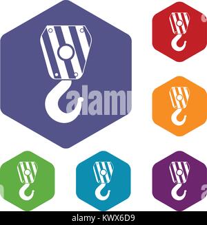 Crane hook icons set rhombus in different colors isolated on white background Stock Vector