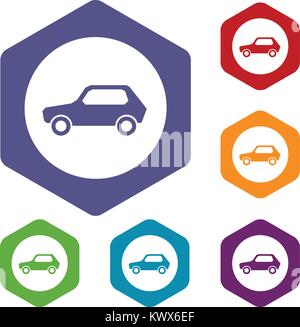 Only motor vehicles allowed road sign icons set rhombus in different colors isolated on white background Stock Vector