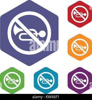 No horn traffic sign icons set rhombus in different colors isolated on white background Stock Vector