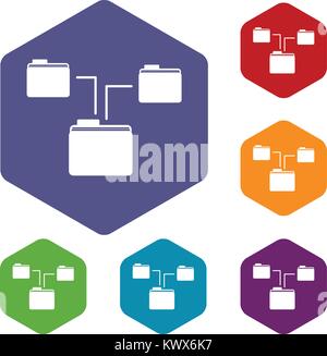 Folders structure icons set rhombus in different colors isolated on white background Stock Vector