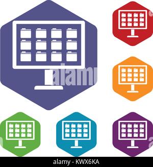 Desktop of computer with folders icons set rhombus in different colors isolated on white background Stock Vector