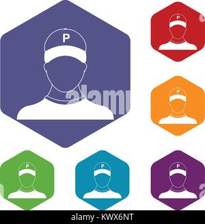 Parking attendant icons set rhombus in different colors isolated on white background Stock Vector
