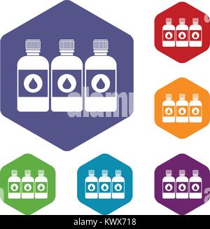 Printer ink bottles icons set rhombus in different colors isolated on white background Stock Vector