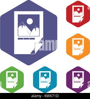 Tested ink paper with printer marks icons set rhombus in different colors isolated on white background Stock Vector