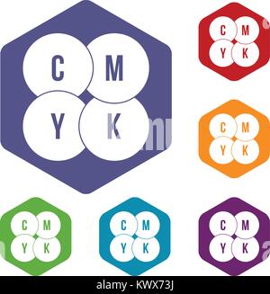 CMYK circles icons set rhombus in different colors isolated on white background Stock Vector
