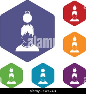 Man with the weight over head icons set rhombus in different colors isolated on white background Stock Vector