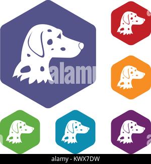 Dalmatians dog icons set rhombus in different colors isolated on white background Stock Vector