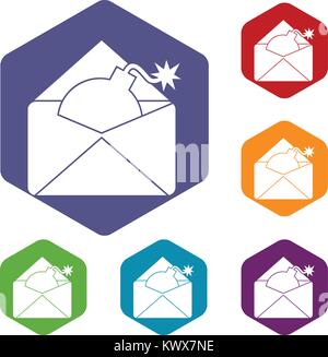 Envelope with bomb icons set rhombus in different colors isolated on white background Stock Vector