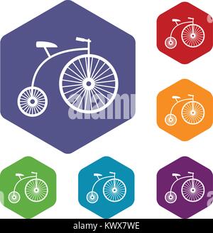 Penny-farthing icons set rhombus in different colors isolated on white background Stock Vector