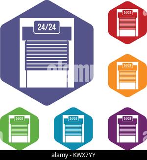 24 hours parking icons set rhombus in different colors isolated on white background Stock Vector