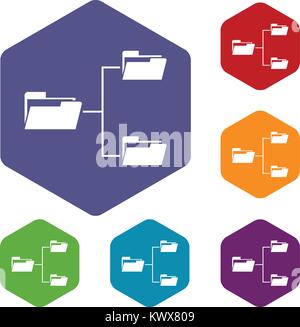 Folders structure icons set rhombus in different colors isolated on white background Stock Vector