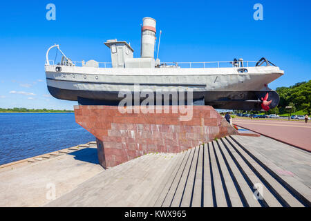 The Hero Boat near the Chkalov staircase in Nizhny Novgorod, Russia. Stock Photo