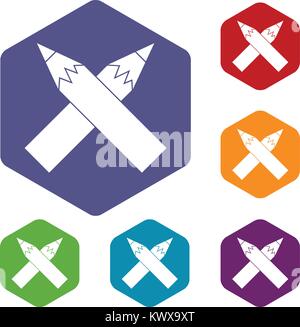 Two crossed pencils icons set Stock Vector