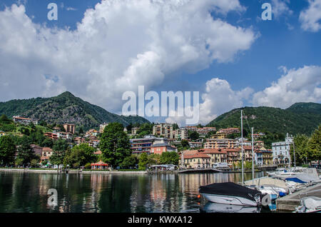 Omegna is a municipality in the Province of Verbano-Cusio-Ossola in the Italian region Piedmont at the northernmost point of Lago d’Orta Stock Photo