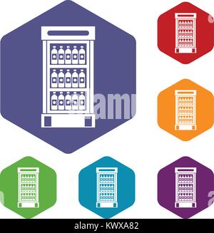 Fridge with refreshments drinks icons set Stock Vector