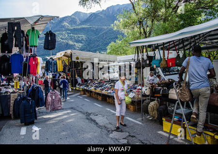 Street markets, sounds and smells, local products, handcrafts - all this and more awaits you in the typical local markets around Lake Orta. Stock Photo