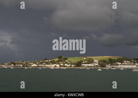 Moody stormy sky over Instow and the river Torridge in North Devon. Taken from AppledoreRoy Riley caption Stock Photo