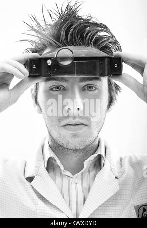 Black&white portrait of a handsome, young technician Stock Photo