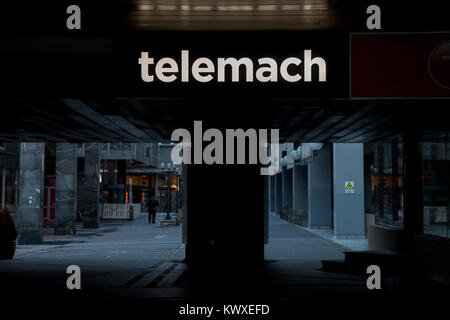 LJUBLJANA, SLOVENIA - DECEMBER 16, 2017: Logo of Telemach operator in front of their office for Ljubljana. Telemach is the third largest phone operato Stock Photo