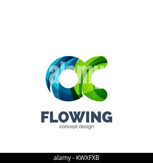 set of abstract letter business logo icons, geometric wavy flowing style Stock Photo