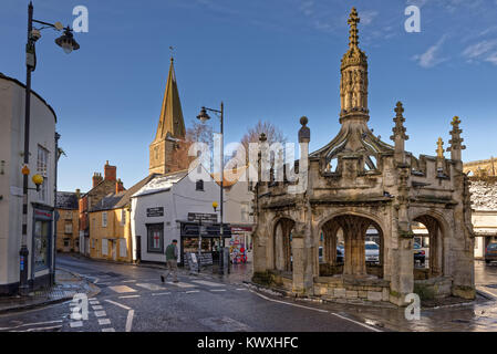 The Market Cross is a Grade 1 listed building and the focal point of the Wiltshire town of Malmesbury. Stock Photo