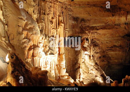 San Antonio TX - January 14, 2017: Stalactites and Stalagmites in Natural Bridge Caverns near San Antonio Texas Stock Photo