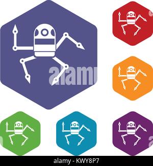 Spider robot icons set Stock Vector