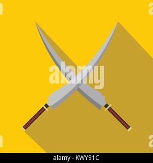 Two crossed Japanese  samurai swords icon Stock Vector