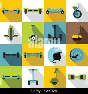 Balancing scooter icons set, flat style Stock Vector