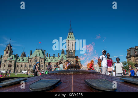 OTTAWA, ONTARIO / CANADA - PARLIAMENT HILLS VIEW. FLAME AND WATER. Stock Photo