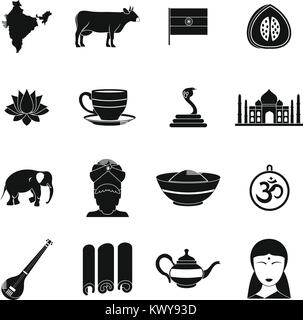 India travel icons set, simple style Stock Vector