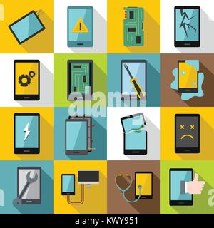 Device repair symbols icons set, flat style Stock Vector