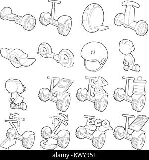 Balancing scooter icons set, outline style Stock Vector