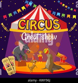 Great circus show concept, cartoon style Stock Vector