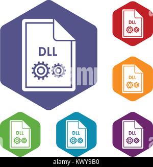 File DLL icons set rhombus in different colors isolated on white background Stock Vector
