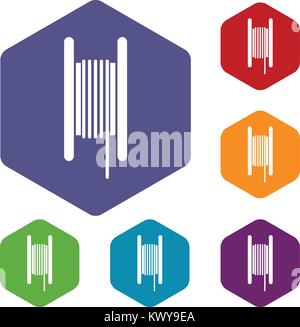 Electric cable in coil icons set Stock Vector