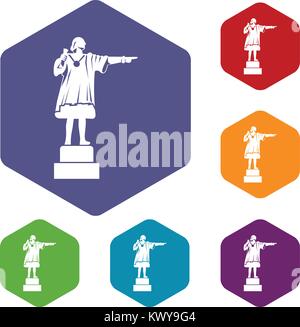 Columbus monument icons set Stock Vector