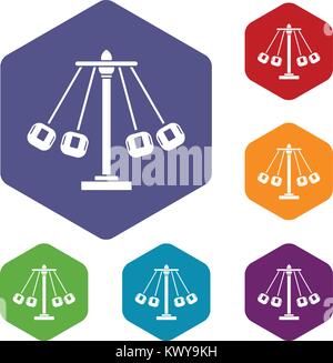 Carnival swing ride icons set Stock Vector