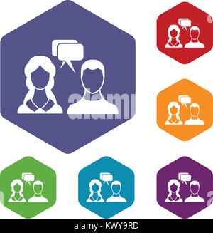 Speech bubbles with two faces icons set Stock Vector