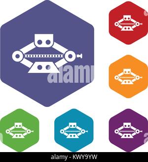 Red scissor car jack icons set Stock Vector