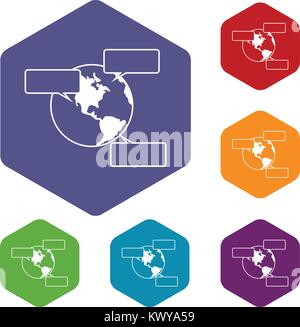 Globe and empty speech bubbles icons set Stock Vector