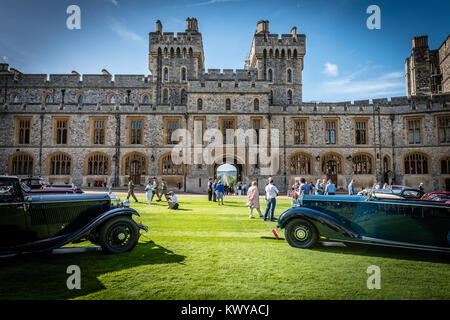 Beautiful Classic cars on display in the Quadrangle at Windsor Castle during the Concours of Elegance Stock Photo