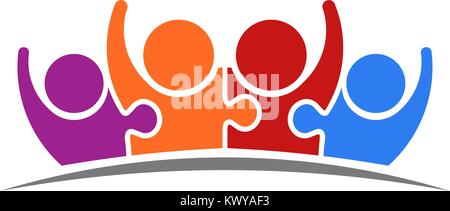 PeoplePuzzle Connected Team of Four. Vector Logo Stock Vector