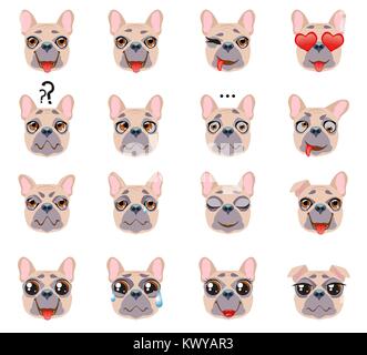 Emojis dog vector set. Puppy dogs animal emoticon head with sad and ...