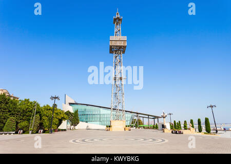 Parachute tower in Baku is a construction of 75 meters height located in Baku Boulevard and which was built in form of derrick. Stock Photo