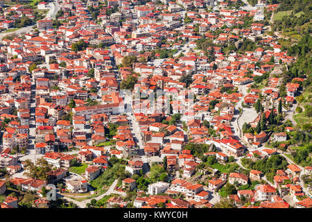 Kalabaka or Kalambaka and Kalampaka city aerial view. It is a town and ...