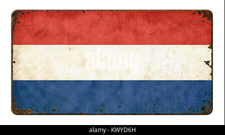 Vintage metal sign on a white background - Flag of the Netherlands Stock Photo