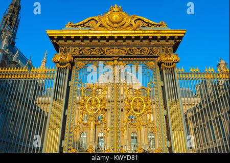 Paris Palais de Justice, view of the richly gilded gates of the Palais de Justice, the supreme court of law in Paris, France. Stock Photo