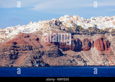 Oia town aerial panoramic view. Oia is located on Santorini island, Cyclades in Greece Stock Photo