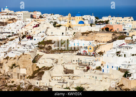Oia or Ia is a small town in the South Aegean on the islands of Santorini in the Cyclades, Greece Stock Photo